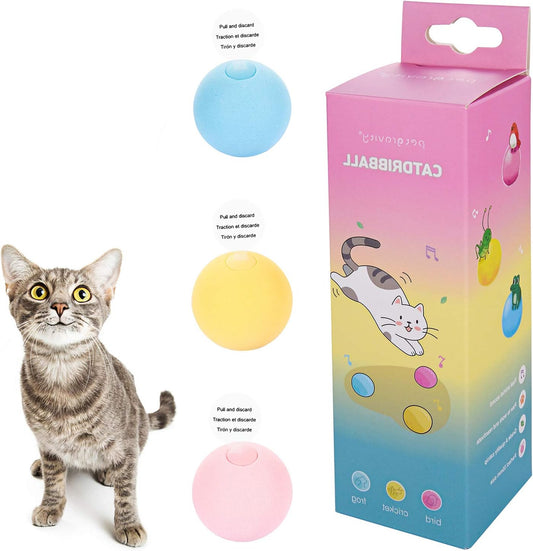 3 Small Interactive Cat Toy Balls with Lifelike Animal Sound
