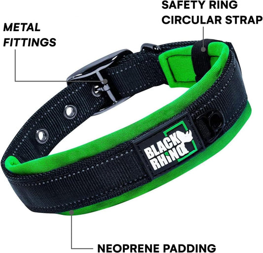 Black Rhino Comfort Dog Collar - Thick and Heavy-Duty Collar - Strong Neoprene Padding