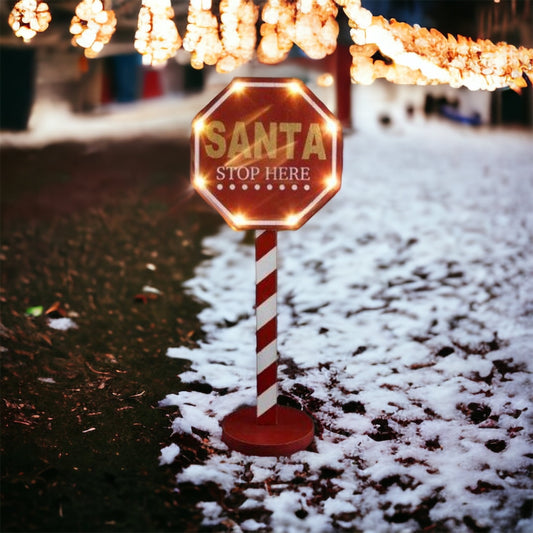 Christmas 45cm LED Santa Stop Here Sign